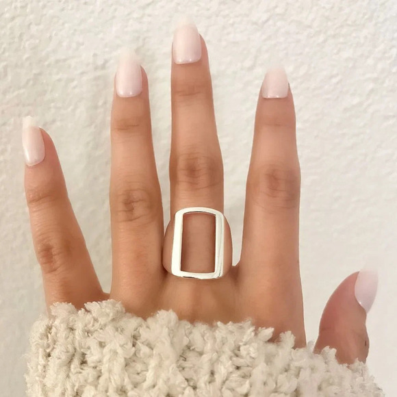 925 Sterling Silver Chunky Rectangle Ring Thick Bold Ring Large Statement Ring - Picture 2 of 9